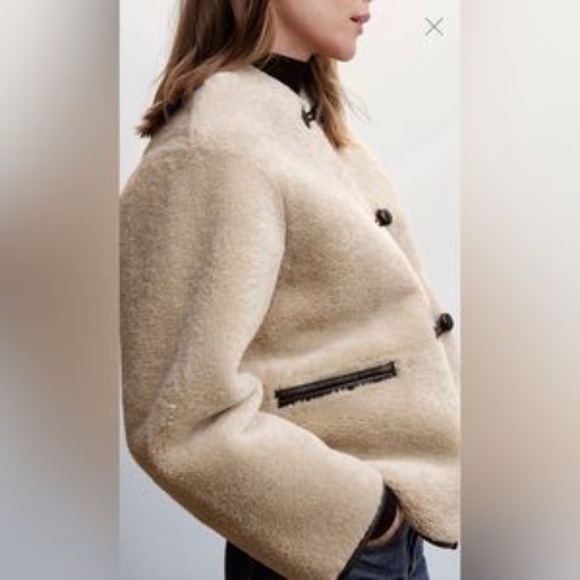 NWT MANGO XS S Appliques Faux Fur Shearling Coat Jacket Toteme - Picture 7 of 13